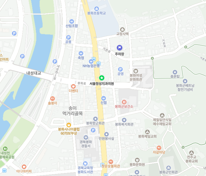 서울정성치과의원 위치 지도 — 경북 봉화군 봉화읍 봉화로 1193